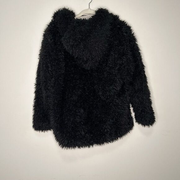 Volcom Stone Row Black Faux Fur Shaggy Jacket Size Small Long Sleeve Hooded Coat - Picture 7 of 10